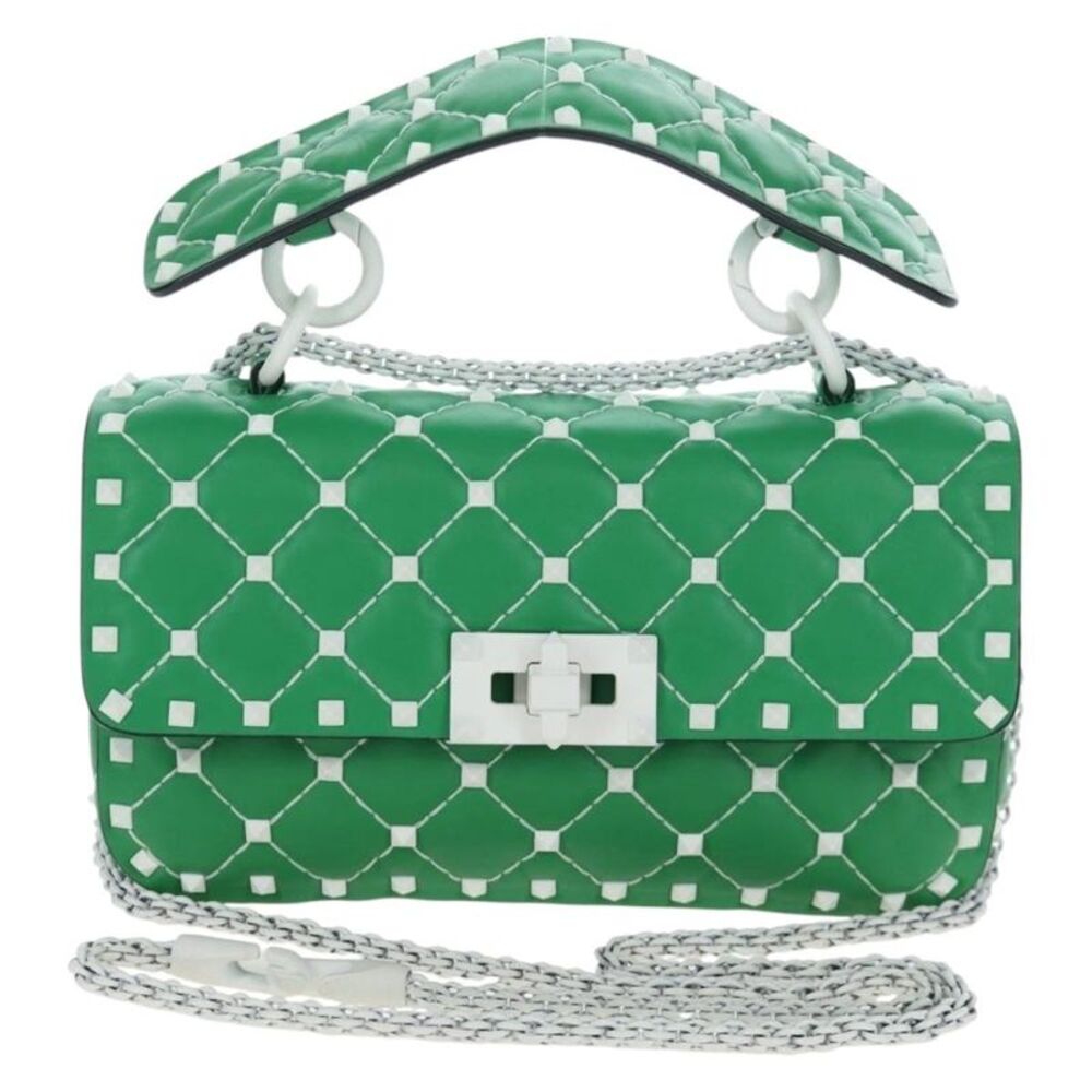 Valentino Garavani Free Rockstud Spike Flap Quilted Leather Green Leather